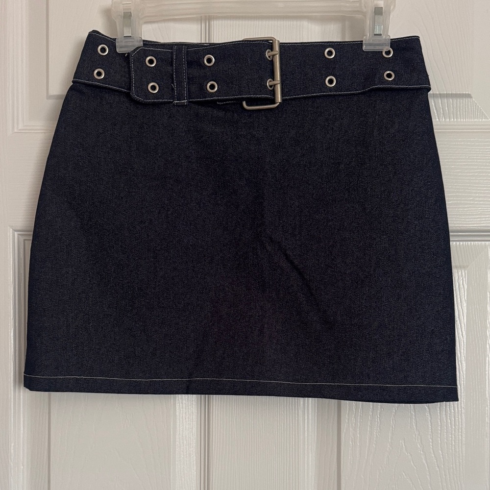 Denim Mini Skirt with Grommet Belt